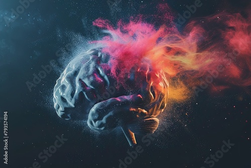 Illustration of a human brain with colorful and imaginative design elements. Representing creativity, innovation, imagination, and ideation for artistic and knowledge