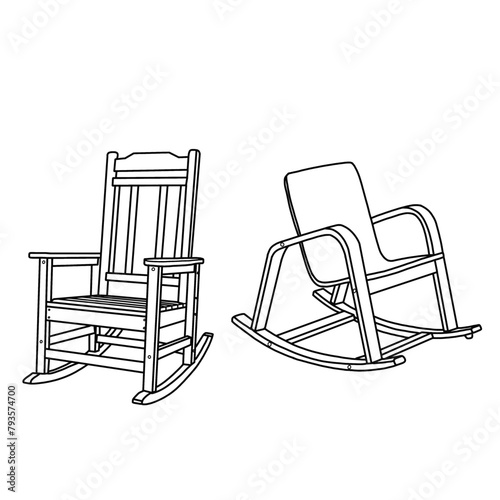 A classic wooden rocking chair comfortable furniture. Vector illustration. Isolated object on white background.
