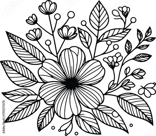 Simple flower coloring page line art black and white Flower logo design