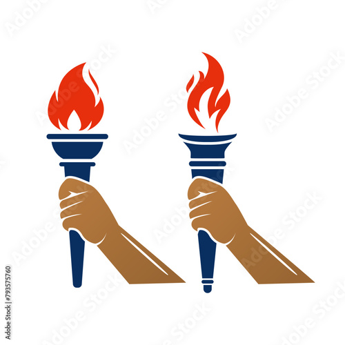 Hand take torch flame liberty logo design icon template illustration