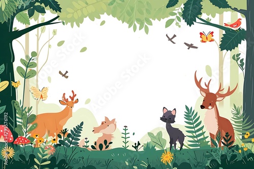 Wallpaper Mural Illustrated wildlife harmony with a deer, fox, birds, giraffes, and lush flora in a vibrant, whimsical forest scene. Generative AI Torontodigital.ca