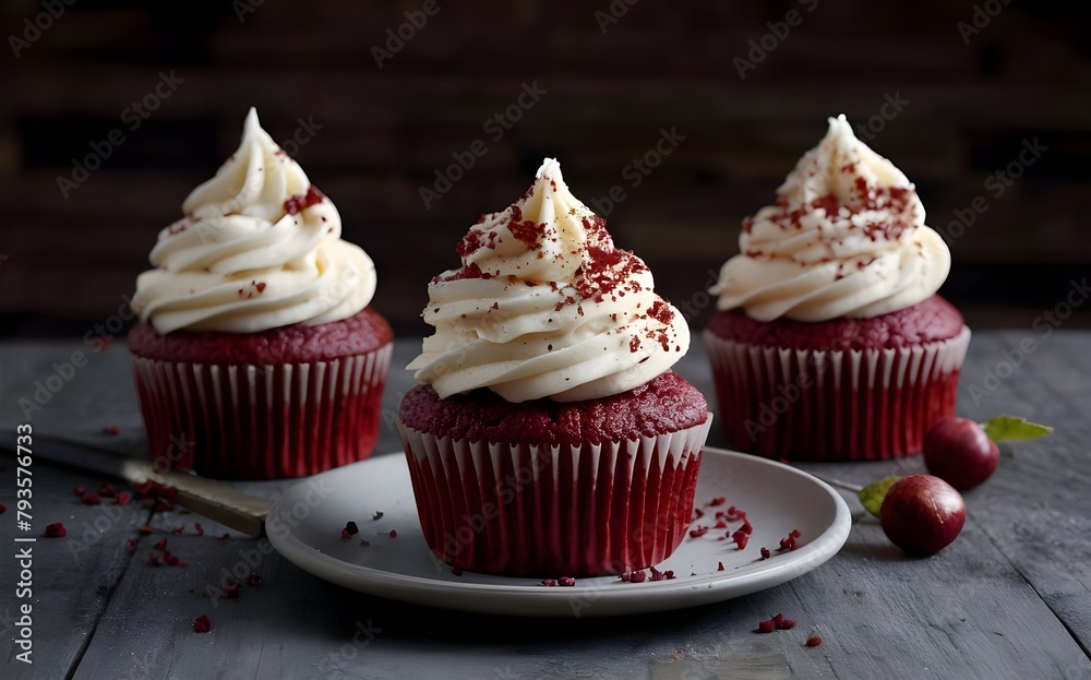 Sweet dessert with cupcake red velvet Generative Ai