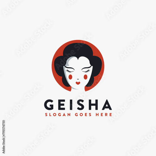 Minimalist Japanese Geisha face Logo Icon vector template on white background