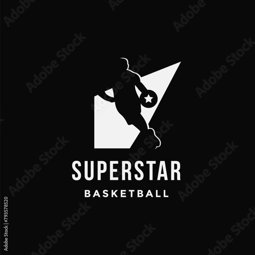 The star of basketball logo vector, spotlight basketball logo icon vector template on black background