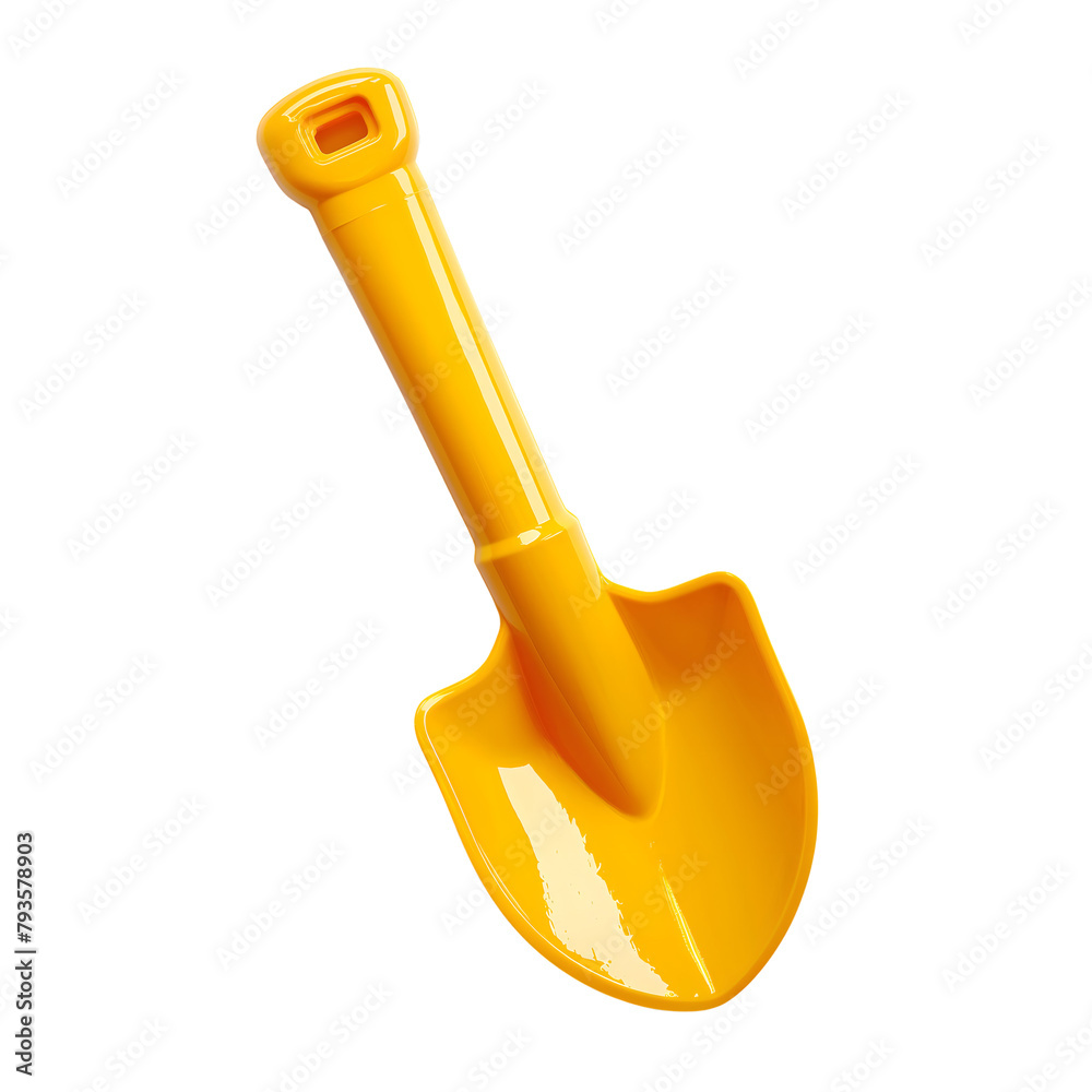 yellow Toy Shovel isolated on transparent background Generative Ai. yellow Toy Shovel isolated on transparent background Generative Ai.