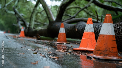 A huge tree fell on the road due to windy weather