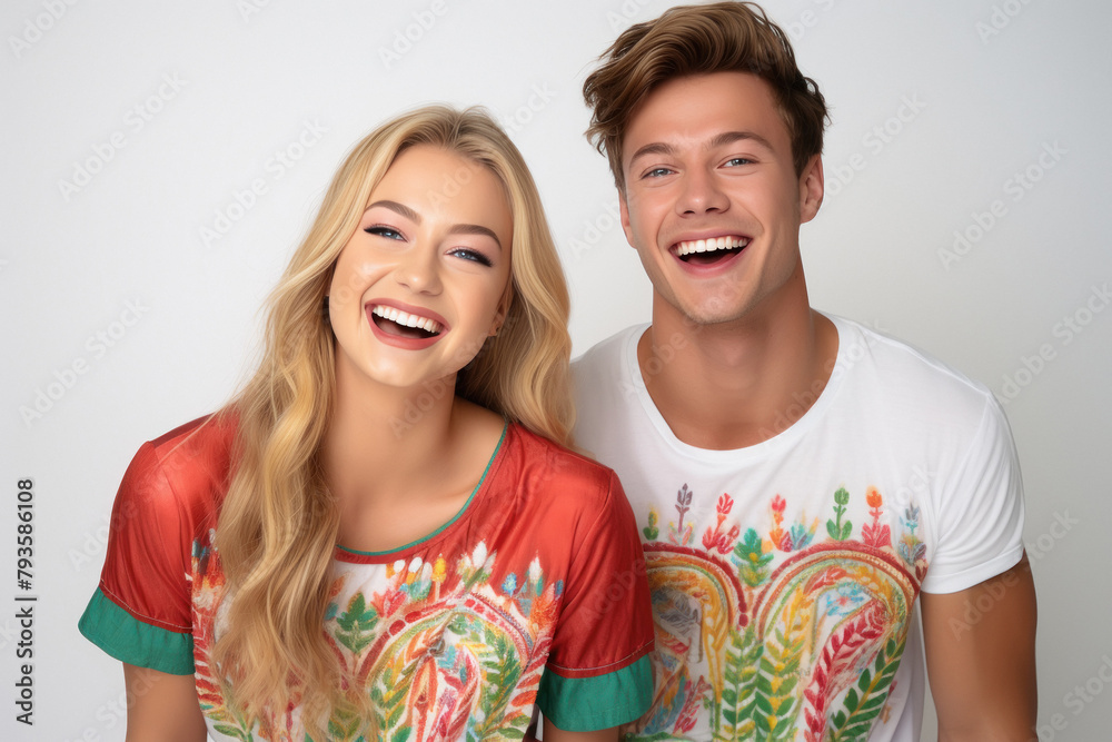 Young couple standing together and giving happy expression. Young couple standing together and giving happy expression.