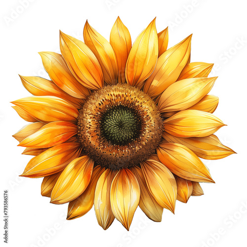 A shining yellow flower. Watercolor painting with a sunflower for a postcard.