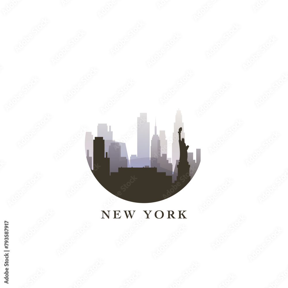 New York cityscape, vector gradient badge, flat skyline logo, icon. USA, NYC state city round emblem idea with landmarks and building silhouettes. Isolated abstract graphic New York cityscape, vector gradient badge, flat skyline logo, icon. USA, NYC state city round emblem idea with landmarks and building silhouettes. Isolated abstract graphic