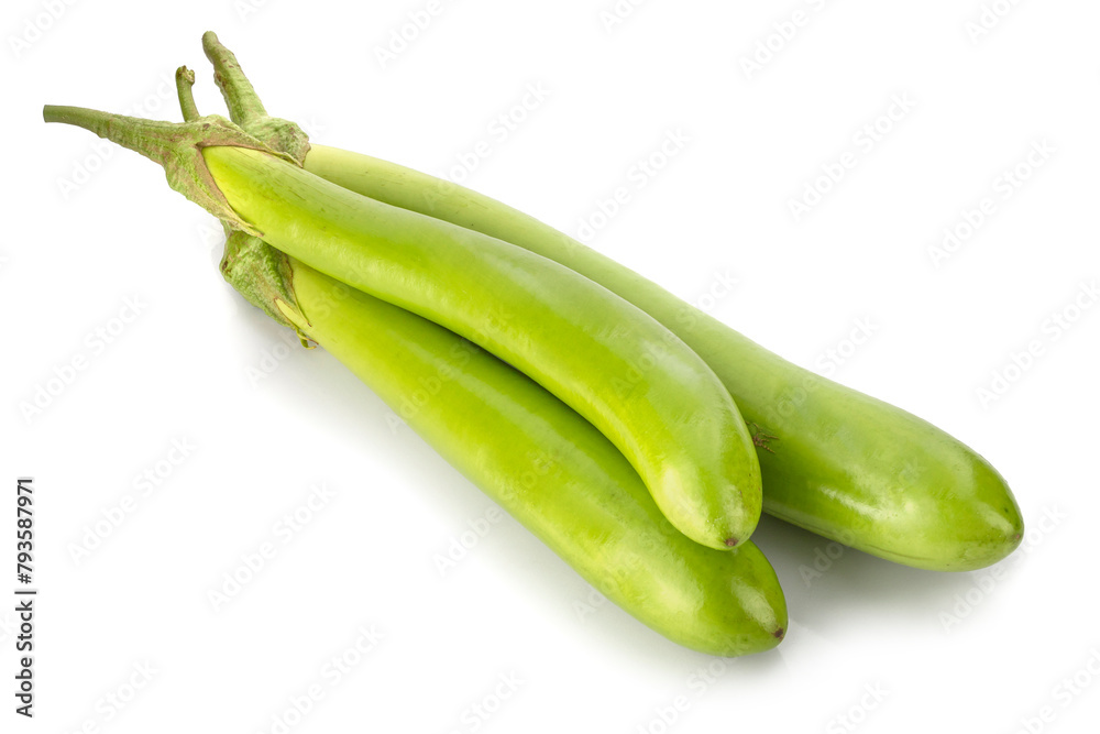 fresh green long eggplant isolated on a white background fresh green long eggplant isolated on a white background