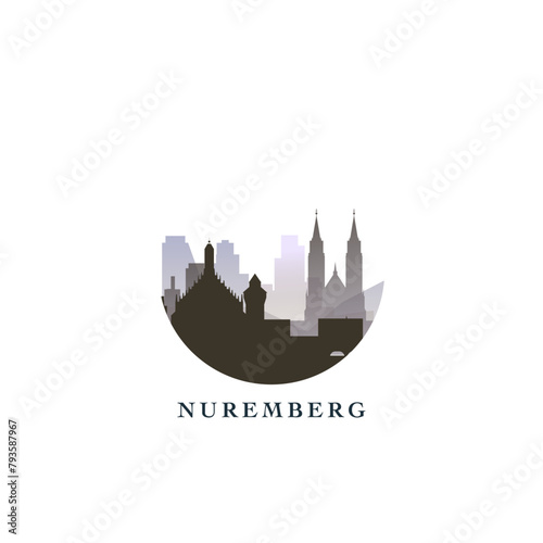 Nuremberg cityscape, gradient vector badge, flat skyline logo, icon. Germany capital city round emblem idea with landmarks and building silhouettes. Isolated graphic