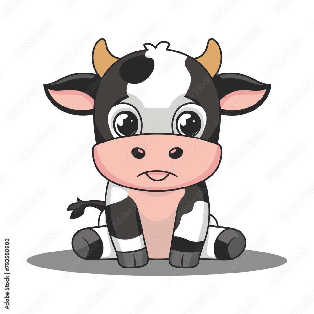 Fototapeta premium A flat cartoon illustration of a baby cow, illustration
