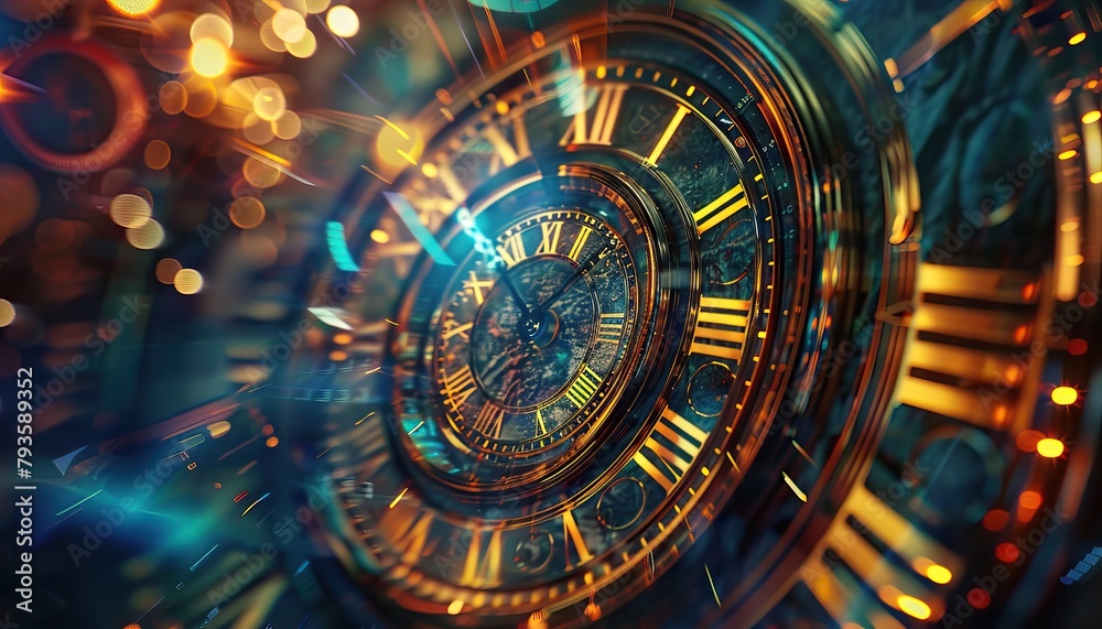 Obraz premium A clock with roman numerals is shown in a circle with a blue background by AI generated image