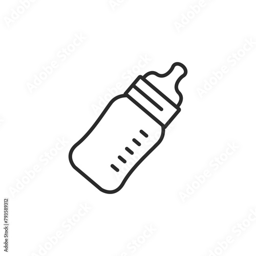 Baby bottle icon. A streamlined outline of a baby feeding bottle, commonly used for milk or formula, representing infant feeding and care. Suitable for baby product retailers. Vector illustration