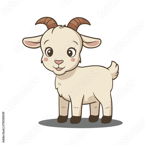 A flat cartoon illustration of a baby goat, illustration