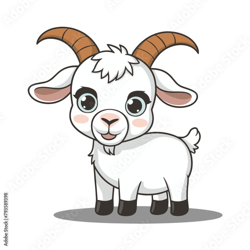 A flat cartoon illustration of a baby goat, illustration