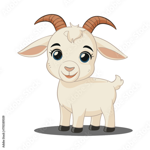 A flat cartoon illustration of a baby goat, illustration