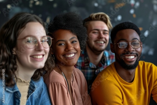 Group of happy young multiethnic people looking at camera and smiling