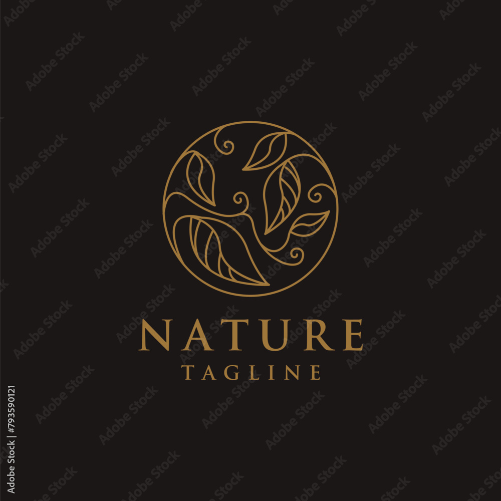 Abstract circle nature leaf branch logo icon vector template on black background Abstract circle nature leaf branch logo icon vector template on black background