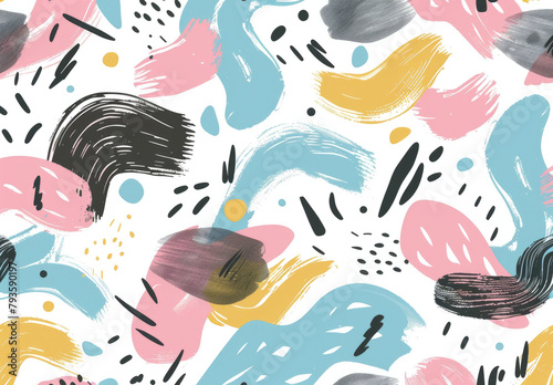 Cute pastel colorful paint brush strokes on a white background create a seamless pattern design as a vector illustration