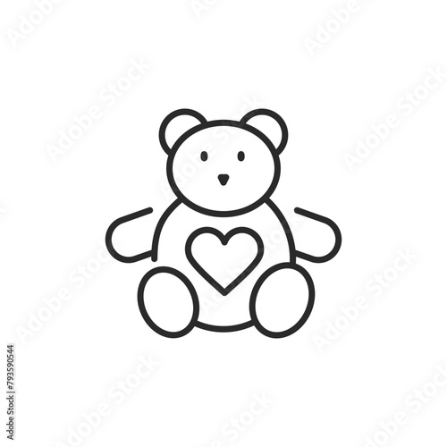 Teddy bear icon. A charming and simple design of a teddy bear with a heart, representing love, comfort and the joys of childhood. Ideal for toy stores and gift shops. Vector illustration