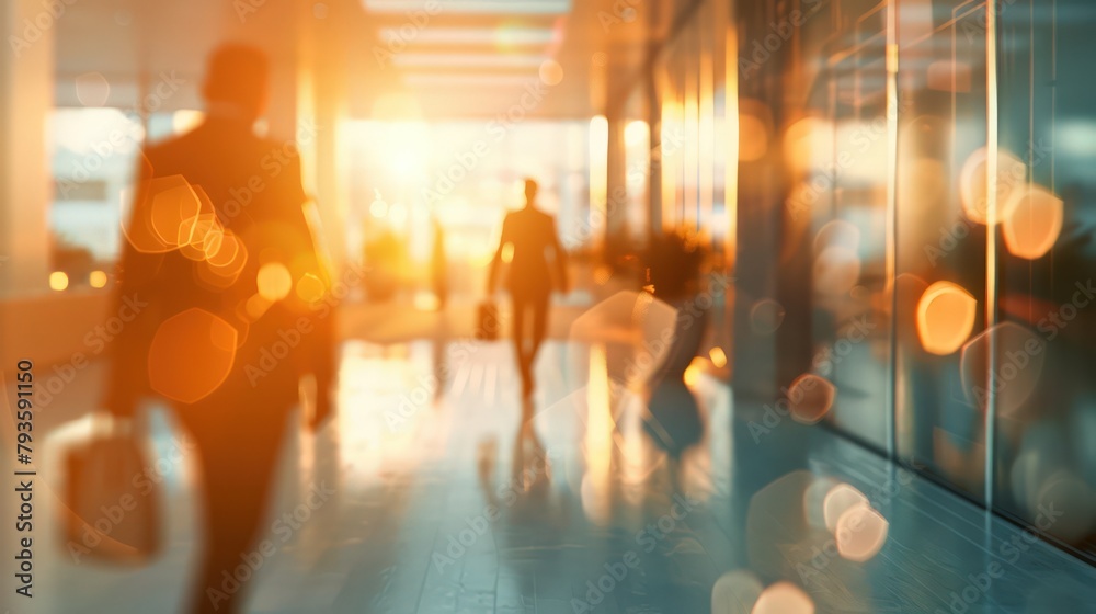 Blurred image of business people walking in the lobby of a modern office building Blurred image of business people walking in the lobby of a modern office building