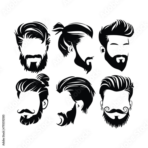 Man with beard variations silhouette