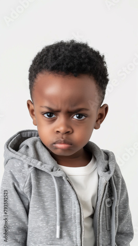 Angry African-American boy pouting