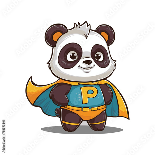 Cute Panda Hero Cartoon Vector Icon Illustration Animal Hero Concept Isolated Flat Cartoon Style