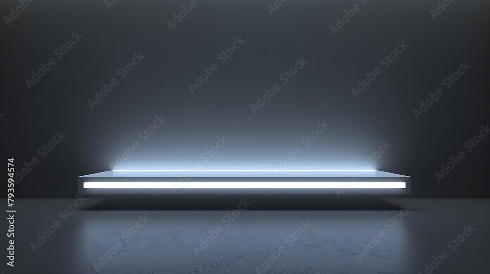 A white shelf with a light shining on it A white shelf with a light shining on it