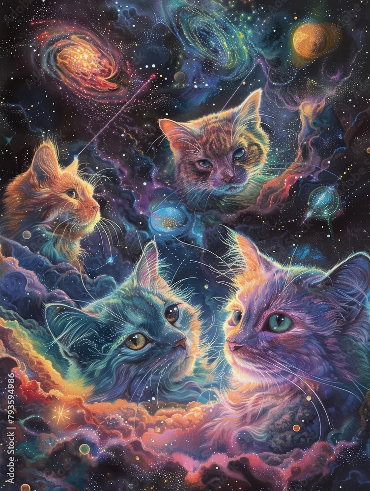 A colony of genetically modified cats, with fur shimmering like nebulae, became the first felines in space, their mission to chase a laser pointer beam reflected off a distant satellite