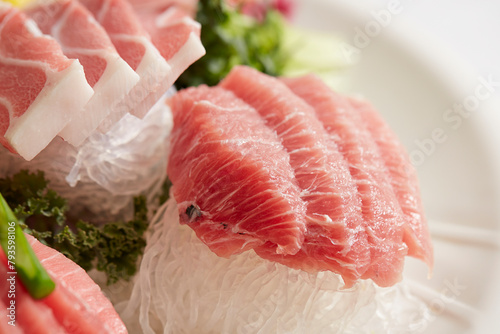  Various parts of fresh tuna sashimi