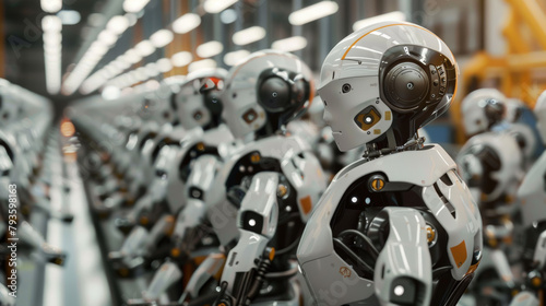 humanoid robots working on a car factory