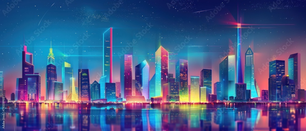 Future night city cyberpunk colorful neon light