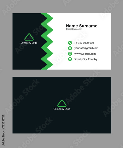 Visiting card design of white and green color. Business card template. Eps file.