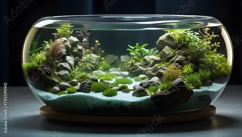 watery nature floating elegantly as ornamented by plants and stones in aquarium design 
