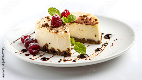 Delicious cakes on white plate and background
