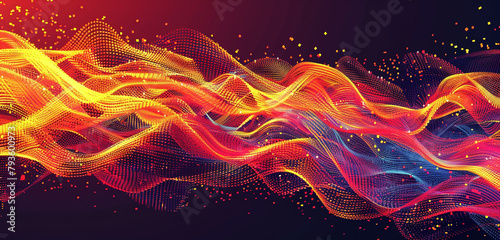 Fiery pixel waves in red, orange, and yellow, evoking the intensity of digital flames. photo