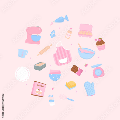 Cute baking utensils and ingredients banner