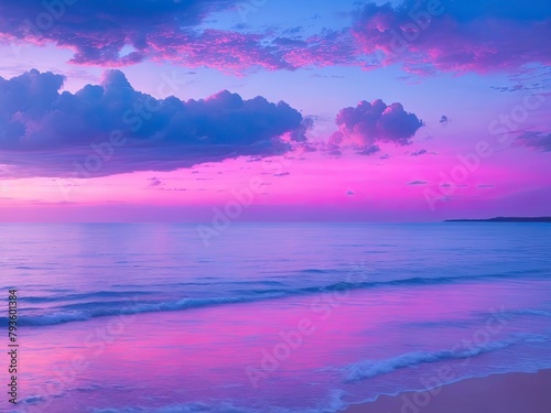 The natural beauty of the pink sky and blue sea