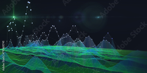 Abstract  background color graph wireframe from circles and noisy lines on dark. Technology wireframe concept  virtual data analytical . Banner for business, science and technology data  Big Data.