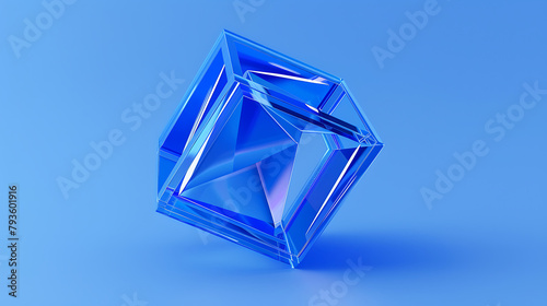 Geometric design of a blue cube, 3d render