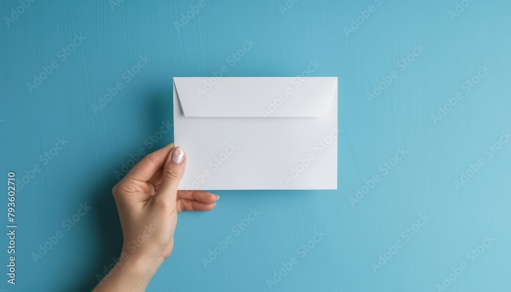 Person holding envelope above voting ballot against blue backdrop, symbolizing core values of democracy Person holding envelope above voting ballot against blue backdrop, symbolizing core values of democracy