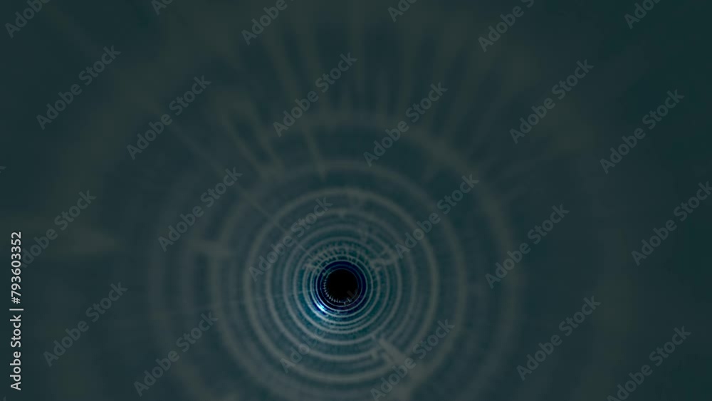 Abstract vortex tunnel with a blue light core Futuristic blue spiral