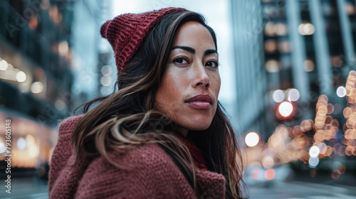 Young woman portrait on an urban city scene.