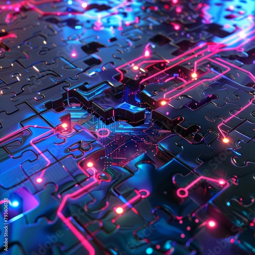 A close up of a circuit board with a blue and pink background
