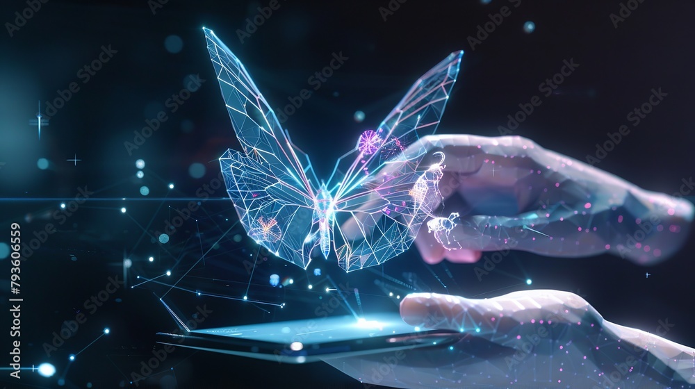 Abstract digital butterfly flying out from tablet

 - obrazy, fototapety, plakaty 
