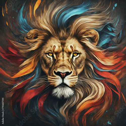 Abstract Lion  Essence of Majesty. Generative AI