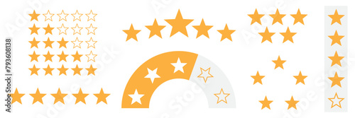 Set  of various design elements in the form of a rating. Rating and reviews with five stars. zero to five stars Vector illustration.