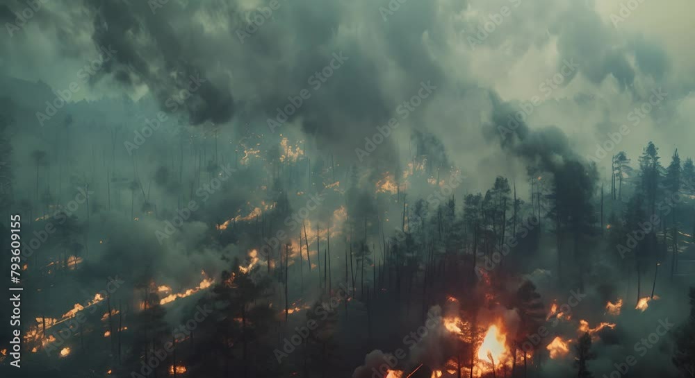 a once-verdant Earth now covered in ash and soot from widespread fires,